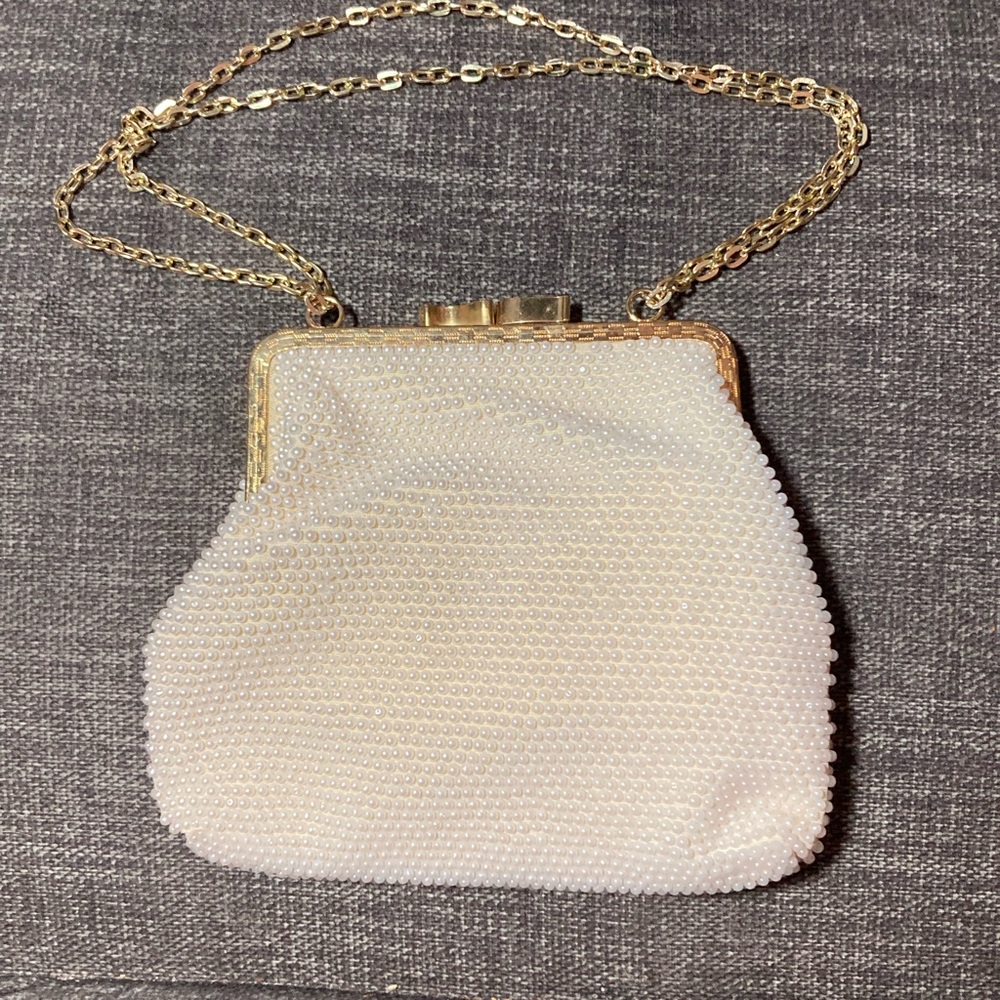 Off white beaded evening clutch purse - Picture 2 of 4